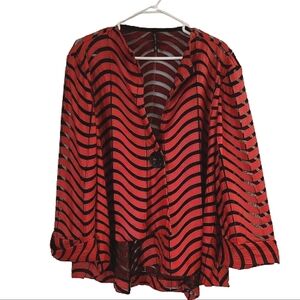 IC by Connie K Red Asymmetric Sheer Jacket 1X